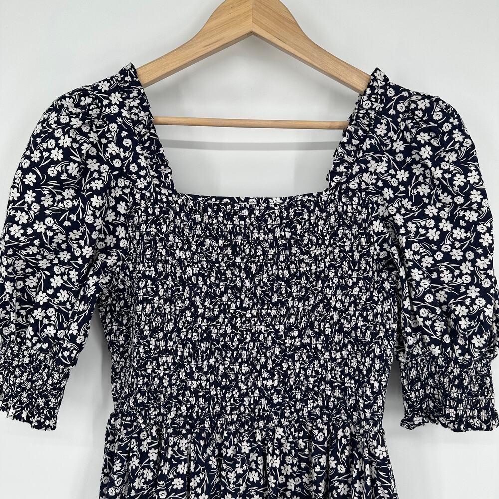1.State Floral Print Puff Sleeve Smocked Mini Dress Square Neck Fit and Flare - Picture 9 of 13